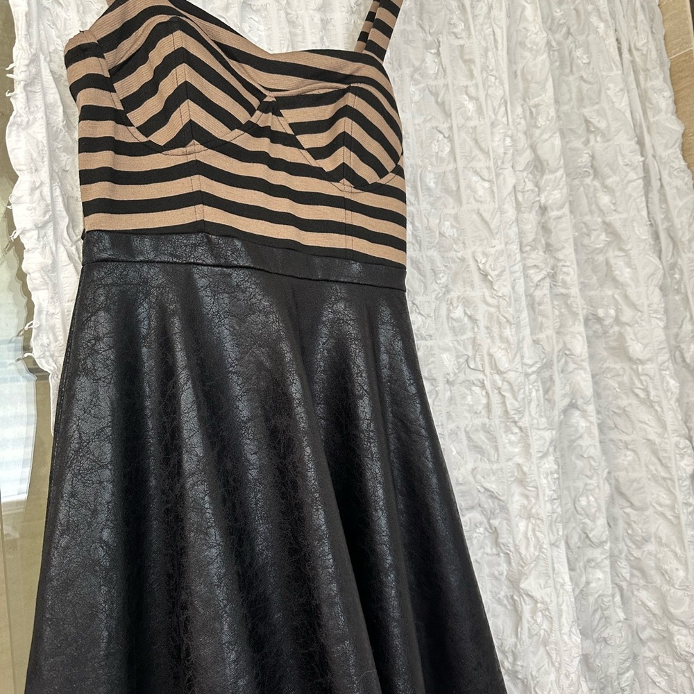 Elegant Black and Tan Striped Dress